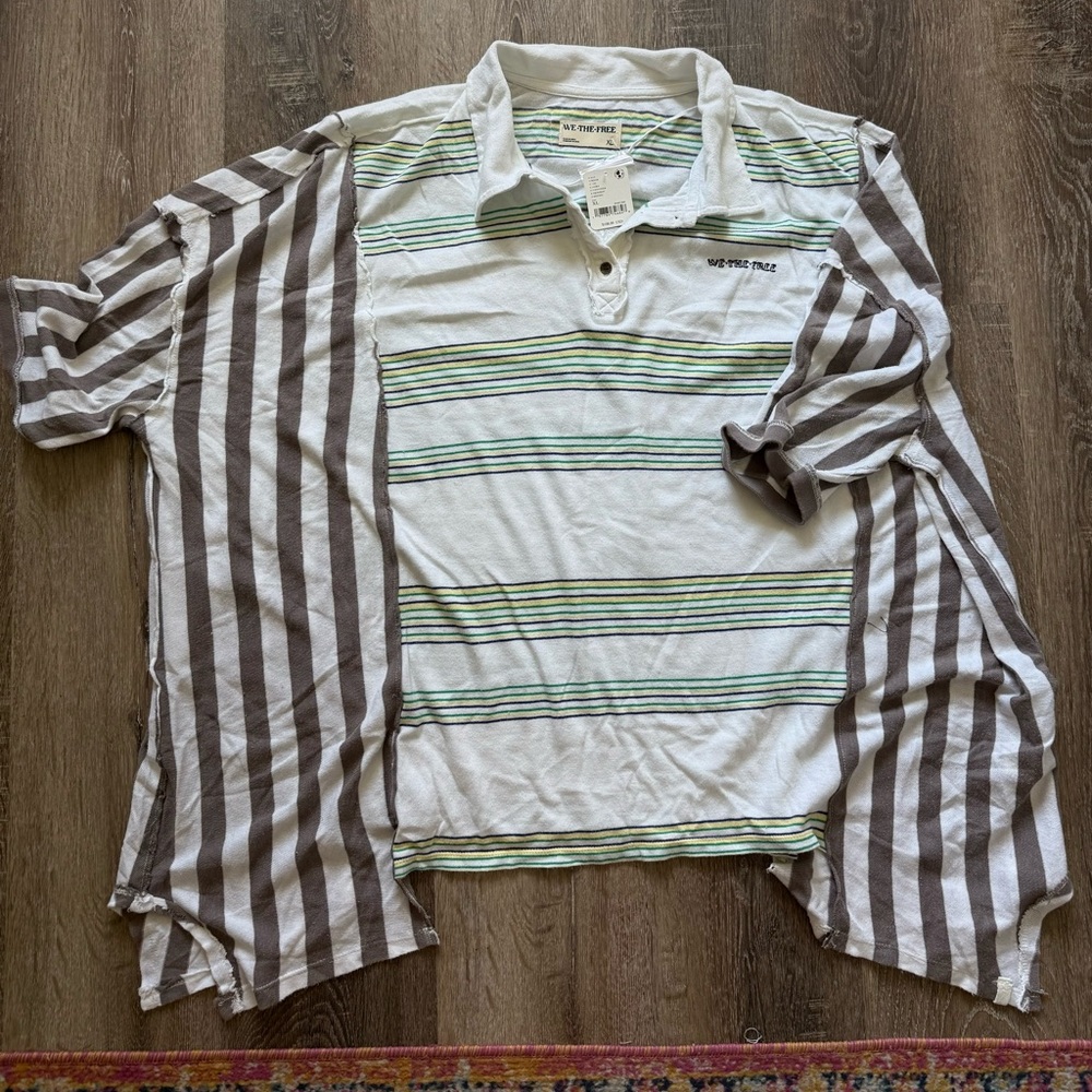 We The Free White Polo with Green and Blue Stripes